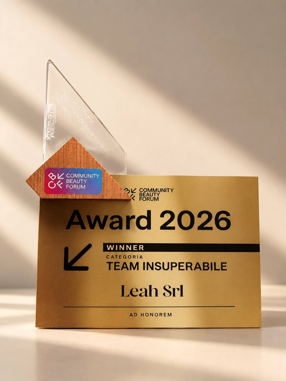 Award 2026 del Community Beauty Forum, categoria Team Insuperabile, conferito ad honorem a LEAH S.R.L.